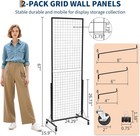 2-pack Grid Wall Panel Display With Hooks   Clips  Portable With Lockable Wheels