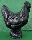 Solid Black 3  Chicken Figurine Vintage Antique Stone  Rooster Figure Statue