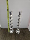 Set Of 2 Vintage Pewter Barley Twist Candlesticks Taper Candle Holders