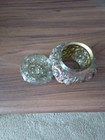 Vintage Antique Goofus Glass Gilt Rose 4 5  Vanity Powder Jar Trinket Box