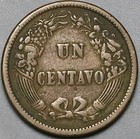 1864 Peru Un 1 Centavo Vf Radiant Sun Coin  24092901r 