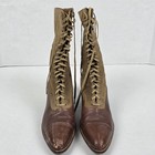 Antique Victorian Edwardian Era Shoes Womens Wool Leather Mid Calf Lace Up Boots