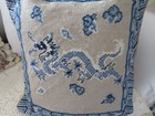 Gorgeous Aubusson Style Needlepoint Pillow Cover Blue   White Asian Dragon Style