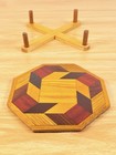 Vintage Hakone Yosegi Wood Coaster Set Hexagon 5pc Japanese Marquetry Mcm