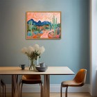 Framed Boho Wall Art  Vintage Desert Picture Painting Print  Colorful Cactus    