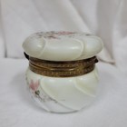 Antique C f  Monroe Wave Crest Swirl Dresser Trinket Box Hinge Embossed Metal