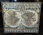 Vintage Foil Old World Map Black Glass Large Framed Picture Ornate 25x31