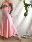 Vintage 1930s Dress Shocking Pink Ruffled Puff Sleeve Deco 30s