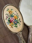 Vintage Dresser Vanity Hand Held Mirror And Brush Set  Floral