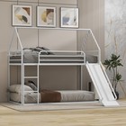 Twin Over Twin Bunk Bed Frame Metal House Bed Kids Slide Ladder White