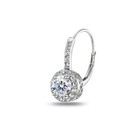Round Dainty Halo 925 Silver Leverback Earrings Made With Aaa Zirconia