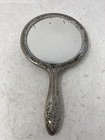 Vintage Silver Tone Floral Engraved Handled Collectible Vanity Hand Mirror
