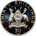 Uganda 30 Shillings 1969  Proof   visit Of Pope Paul Vi  Silver Coin