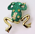 Frog Pin Green Gold-tone Lapel With Moving Legs Figural Design Vintage Wear