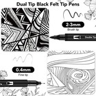 12 Pcs Black Drawing Pens Dual Tip Brush Fineliners Washable Sketch Markers