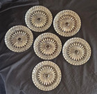 Set Of 6 Vtg Pressed Glass Starburst Coasters 3 5  Clear Unmarked Drink Coasters