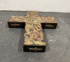 Vintage Estela Ogazon Mexican Folk Art Milagros Wood Cross Signed