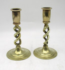Small  19th Century Pair Of Brass Candlesticks - Barley Twist