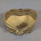 Vintage Heart Shaped Glass Top Brass Filagree Casket Jewelry Box 5  Rare 