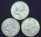 Canada 80  Silver Quarters Lot Of 3 1949-1962-1966 George Vi Elizabeth Type I ii
