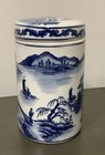 Blue   White Chinese Porcelain Lidded Jar Landscape Scene Ginger Jar Style