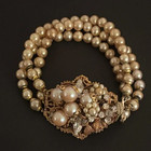 Original By Robert Signed Vintage Gold Pearl Cluster Bracelet Earrings Set