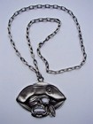 Rare Highly Detailed Pewter Pirate Skull Necklace Pendant W chain Gothic Punk 