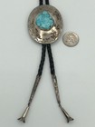 Lrg Vintage Native American Sterling Silver Waterweb Kingman Turquoise Bolo Tie