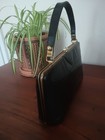 Vintage 1950s Black Alligator Crocodile Leather Top Handle Handbag By Escort Usa