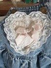 Hopscotch Girls Stonewashed Denim Bib Overalls 18mth Lace Ribbon Heart Patches