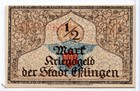 1921 Germany Ehlingen Notgeld 1 2 Mark Note  ng898 