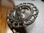 Vintage Antique French White  cat   Crescent Moon nouveau Rim  Metal Button