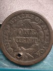 1845 Large Cent  Braided Hair Type  Holed  99c Shipping