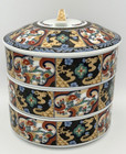 Nihon Bito Arita Old Imari Jubako Three Tier Stacking Porcelain Bento Box Euc