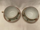 Antique Set Of 2 Nippon Eggshell Porcelain Cups   Saucers Handpainted Flkowers