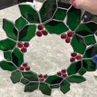 Stained Glass Christmas Holly Berry Wreath 13   hanging Vintage  Suncatcher Usa