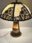 Antique Art Nouveau Slag Glass Lamp W Lighted Base - Rare Pattern - Beautiful 