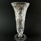 Vintage Cut Crystal Trumpet Vase 11  Clear Starburst Pinwheel Etched Star Heavy