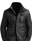 New Men s Black Genuine Lambskin Leather M-65 Field Military Storm Coat Jacket