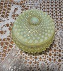 Fenton Vaseline Glass yellow Opalescent Hobnail  Vanity Jar rare  Glows   