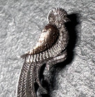 Petite Antique South American 1  Etched Two Tone Metal Quetzal Bird Pin Brooch