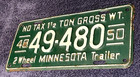 1948-1950 Minnesota 2 Wheel Trailer License Plate 1 1 2 Ton Gross Tax Xmt 49-480