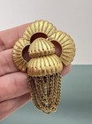 Rare Vintage Monet Brooch Gold Tone Signed Tassel Victorian Drop Book Piece