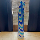 Vintage White Cased Cobalt Blue   White Glass Floor Vase Tapered Bent Top 2005