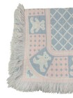 Vintage Teddy Bear Woven Tapestry Baby Blanket Throw Fringe Pastel Pink Blue