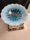 Rare Northwood  blue white green  Opalescent Beaded Panel Compote - Antique Eapg