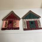 Hand Sewn Quilted House Shaped Trivets 1 Green  1 Red