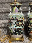 Pair Of Vintage 20th C Chinese Famille Rose Porcelain Vases Into Lamp 33 