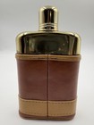 Vintage Unbranded Glass Hip Flask Leather-style Cover Gold-tone Cap 7 5 In