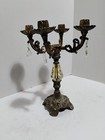 Antique Brass And Crystal Candelabra 4 Arm Prisms Candlestick Holder